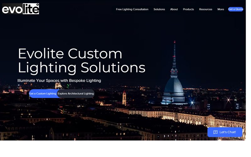 Evolite lighting website, built by Tanishka Bhatera